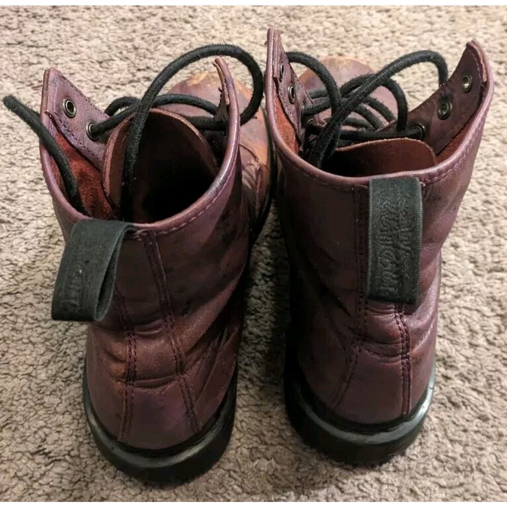Women's Dr Martens Floral Pattern Purple Distressed Leather Combat Boots Size 7 - Picture 5 of 7